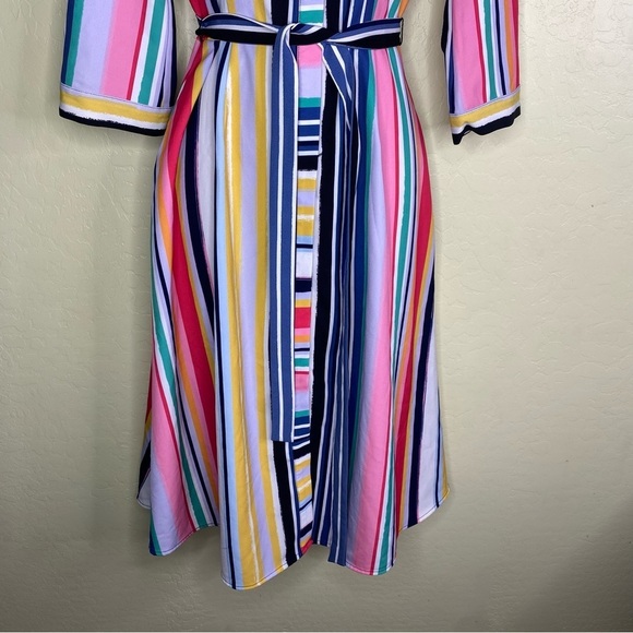 New York & Company Colorful Striped Print Midi Shirt Dress with Pockets Size XS - Picture 4 of 16